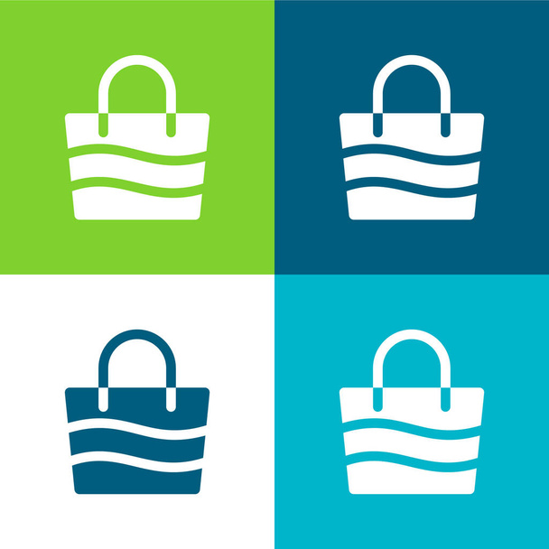 Strand táska Lapos négy szín minimális ikon készlet - Vektor, kép