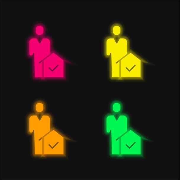 Agente quatro cor brilhante ícone vetor de néon - Vetor, Imagem