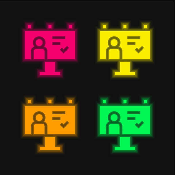 Billboard vier kleuren gloeiende neon vector pictogram - Vector, afbeelding