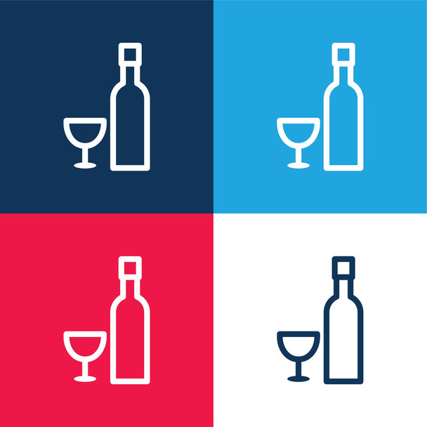 ボトルとガラス青と赤の4色の最小アイコンセット - ベクター画像