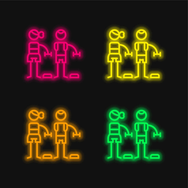 Bodypump négy színű izzó neon vektor ikon - Vektor, kép