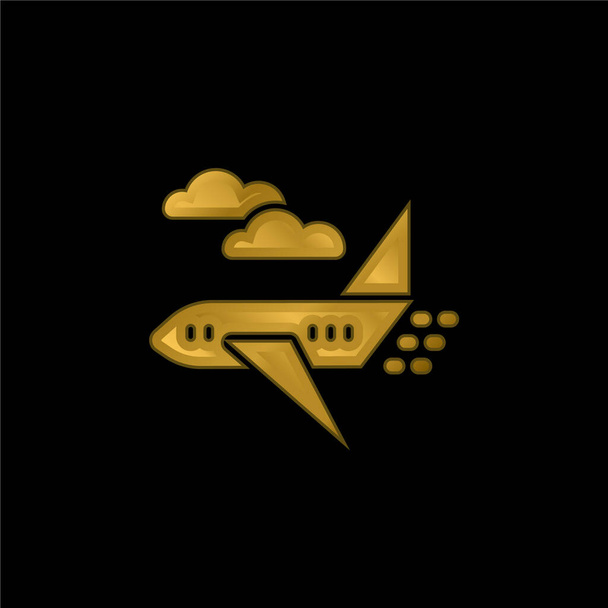 Позолоченная икона самолета или вектор логотипа - Вектор,изображение