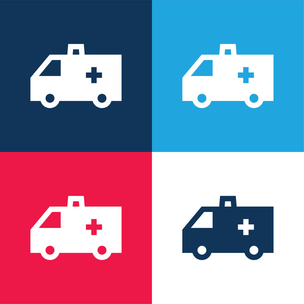 Ambulance modrá a červená čtyři barvy minimální ikona nastavena - Vektor, obrázek
