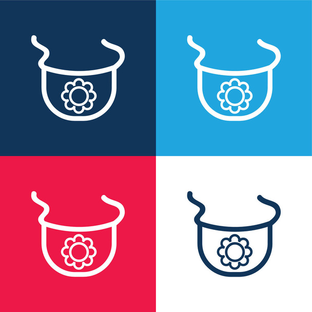 Baby Bib Outline With A Flower blue and red four color minimal icon set - Vector, Image