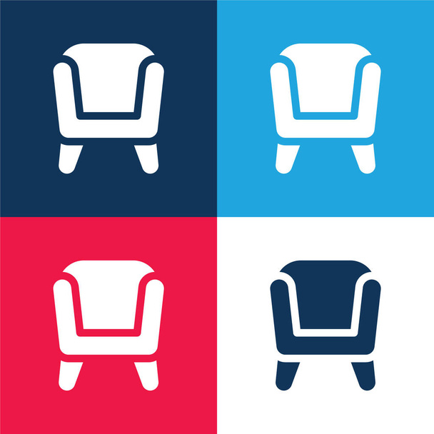 Poltrona azul e vermelho conjunto de ícone mínimo de quatro cores - Vetor, Imagem
