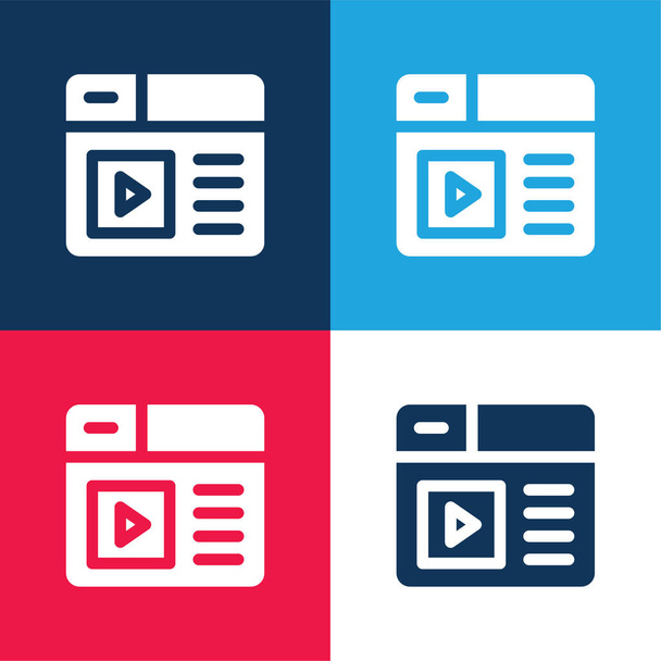 Blog azul e vermelho conjunto de ícones mínimos de quatro cores - Vetor, Imagem