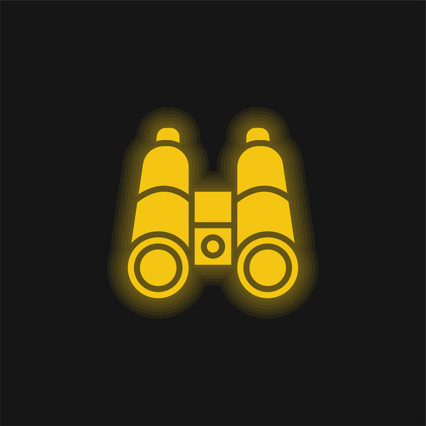 Binokuláris sárga izzó neon ikon - Vektor, kép