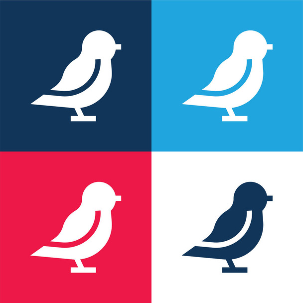Pájaro azul y rojo de cuatro colores mínimo icono conjunto - Vector, Imagen