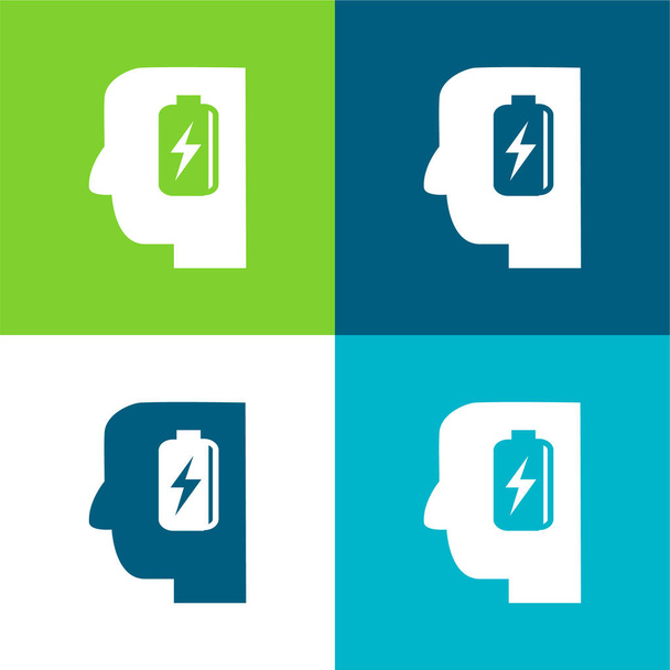 Батарея в голове человека Плоский четырехцветный минимальный набор иконок - Вектор,изображение