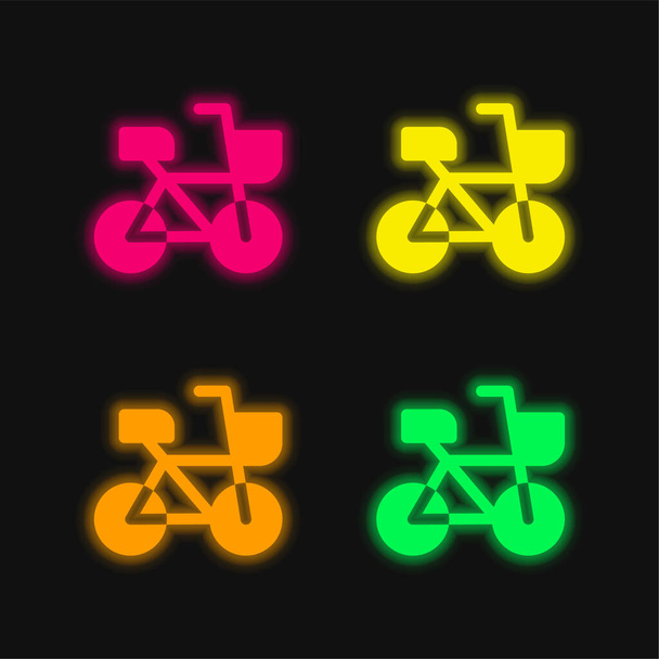Bicycle four color glowing neon vector icon - Vector, Image