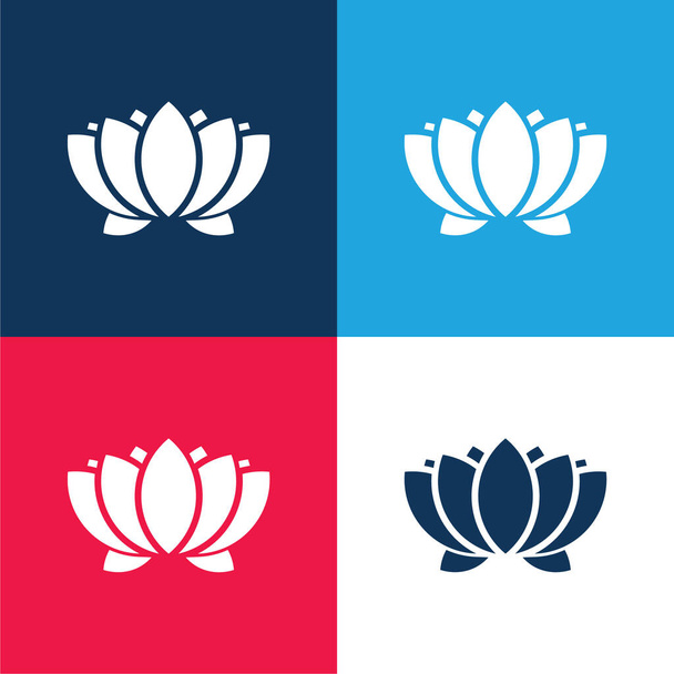 Aquatic Flower blau und rot vier Farben minimales Symbol-Set - Vektor, Bild