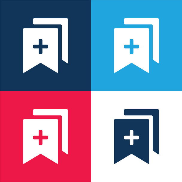 Add Bookmarks blue and red four color minimal icon set - Vector, Image