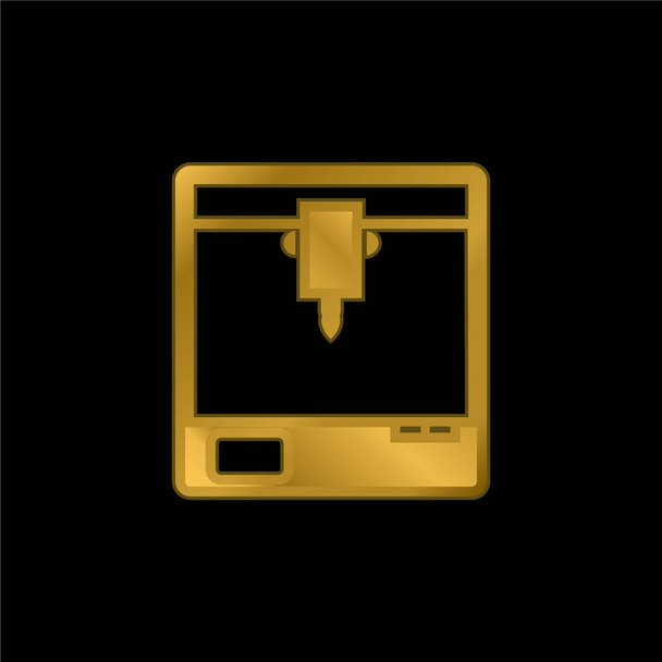 Ícone metálico banhado a ouro do símbolo da janela quadrada da impressora 3d ou vetor do logotipo - Vetor, Imagem