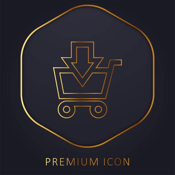Добавление в корзину электронной коммерции кнопки со стрелкой вниз золотая линия премиум логотип или значок - Вектор,изображение