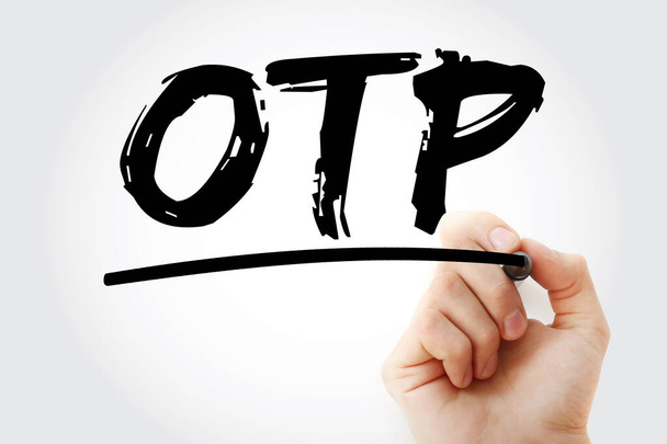 OTP - One Time Password acronym with marker, technology concept backgroun - Photo, Image