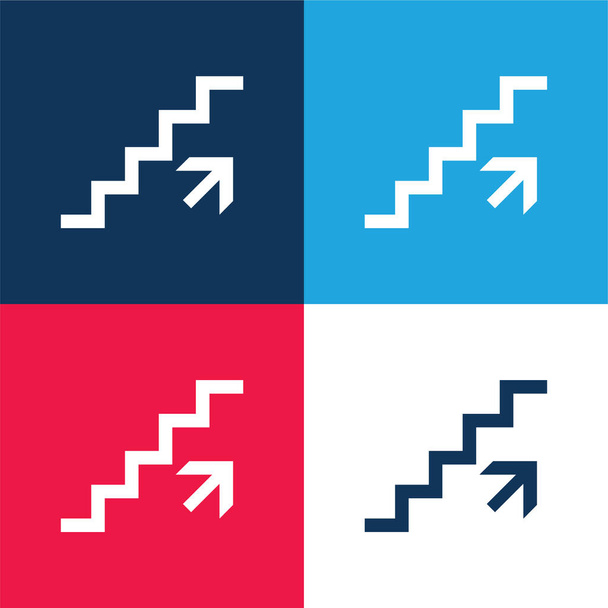 Ανεβαίνοντας σκάλες Σήμα μπλε και κόκκινο τεσσάρων χρωμάτων ελάχιστο σύνολο εικονιδίων - Διάνυσμα, εικόνα