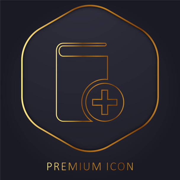 Libro Con Añadir Botón línea dorada logotipo premium o icono - Vector, imagen