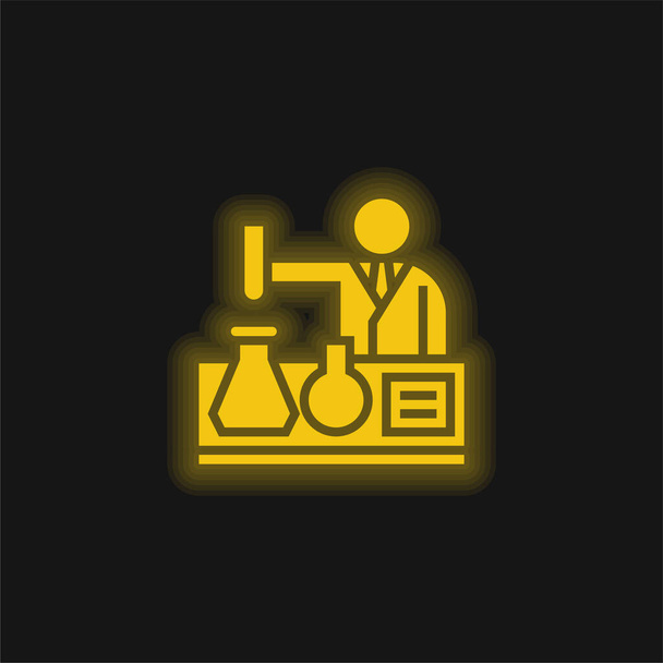 Bioengineering yellow glowing neon icon - Vector, Image