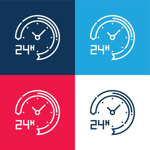 24 часов синий и красный четыре цвета минимальный набор значков - Вектор,изображение