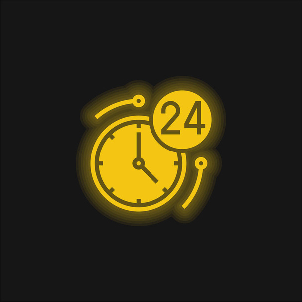 24 ore giallo incandescente icona al neon - Vettoriali, immagini