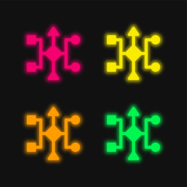 Algorithm four color glowing neon vector icon - Vector, Image