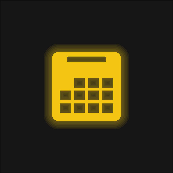 Vuotuinen kalenteri keltainen hehkuva neon kuvake - Vektori, kuva