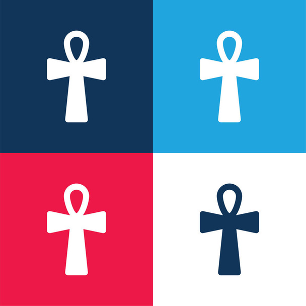 Ankh Croce blu e rosso quattro colori set di icone minime - Vettoriali, immagini