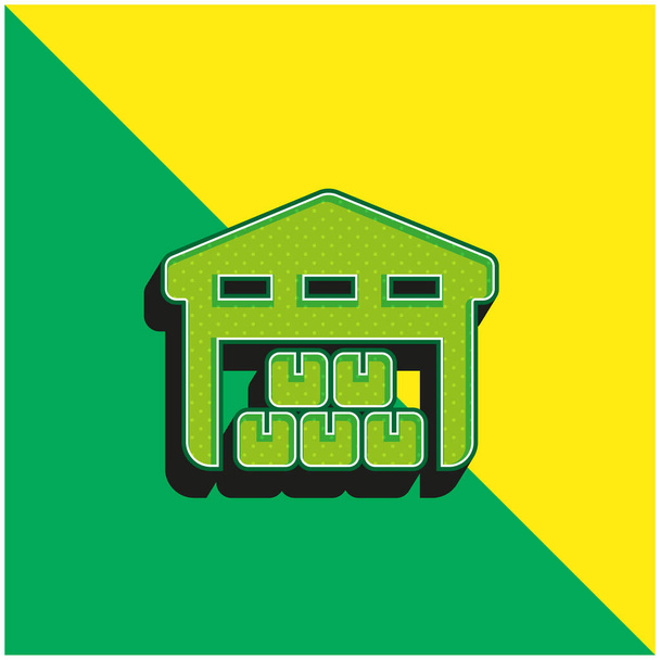 Κουτιά Piles αποθηκεύονται μέσα σε ένα γκαράζ για την παράδοση Πράσινο και κίτρινο σύγχρονο 3d διάνυσμα λογότυπο εικονίδιο - Διάνυσμα, εικόνα