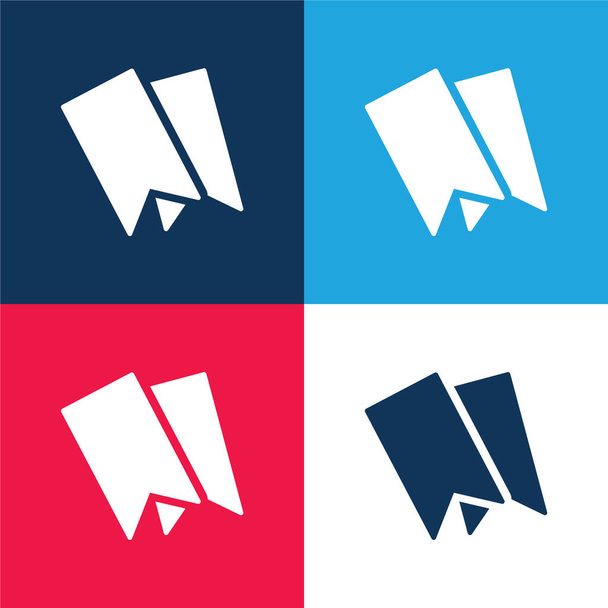 Bookmarks blue and red four color minimal icon set - Vector, Image