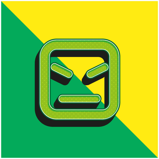 сердитое лицо квадратной формы и прямых линий зеленый и желтый современный 3D логотип векторной иконки - Вектор,изображение
