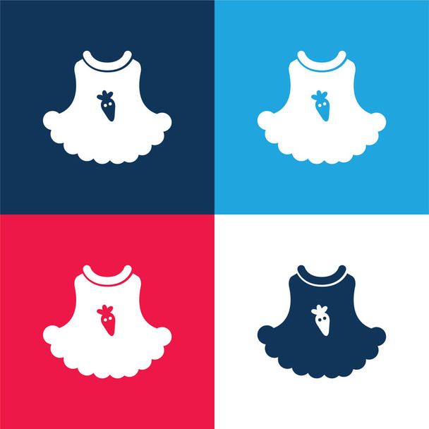 Baby Dress With A Strawberry Cartoon Illustration blue and red four color minimal icon set - Vector, Image