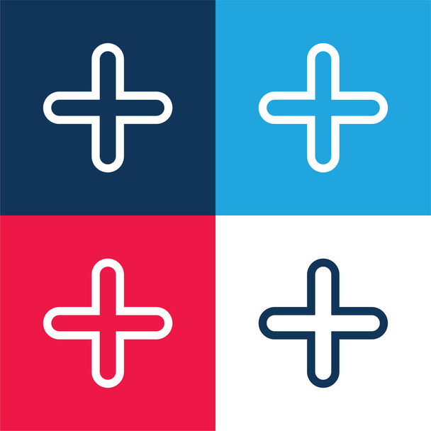 Ajouter croix contour Symbole bleu et rouge quatre couleurs minimum jeu d'icônes - Vecteur, image