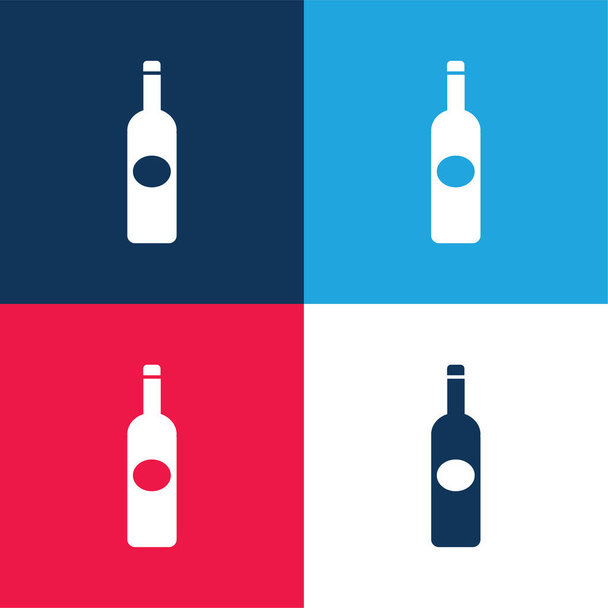 Bottle Dark Big Shape With Oval Label blue and red four color minimal icon set - Vector, Image