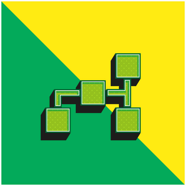 черный квадратов блоков схема зеленый и желтый современный 3D логотип векторной иконки - Вектор,изображение