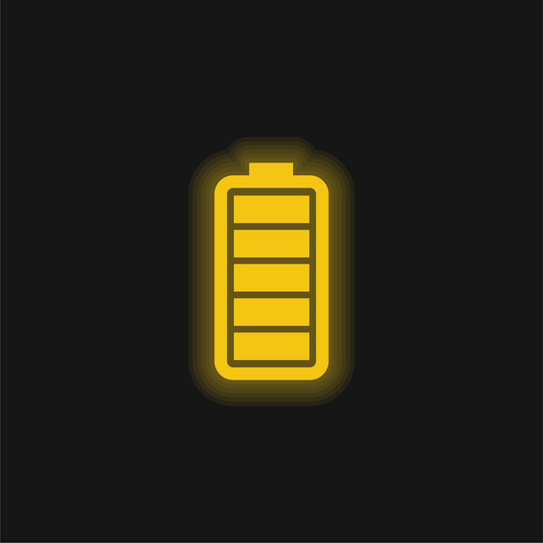 Status da bateria Ícone de néon brilhante amarelo completo - Vetor, Imagem