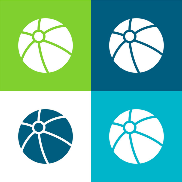 Balle de plage Ensemble d'icônes minimal quatre couleurs - Vecteur, image