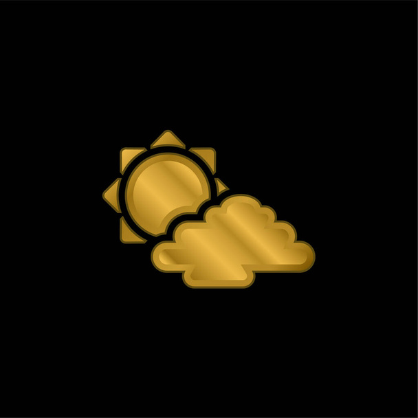 Big Sun And  Cloud gold plated metalic icon or logo vector - Vector, Image