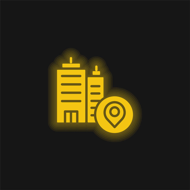 Endereço amarelo brilhante ícone de néon - Vetor, Imagem