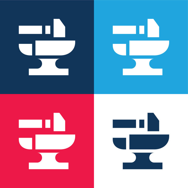 Yunque azul y rojo conjunto de iconos mínimo de cuatro colores - Vector, imagen