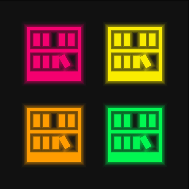Könyvespolc négy szín izzó neon vektor ikon - Vektor, kép
