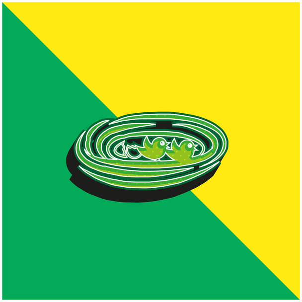 Vögel im Nest Grünes und gelbes modernes 3D-Vektorsymbol-Logo - Vektor, Bild