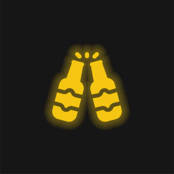 Sörösüveg sárga izzó neon ikon - Vektor, kép