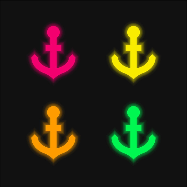 Якорь четырехцветный светящийся неоновый вектор - Вектор,изображение