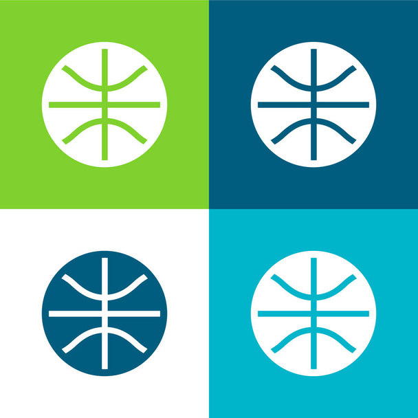 Balle de basket-ball Ensemble d'icônes minimal plat quatre couleurs - Vecteur, image