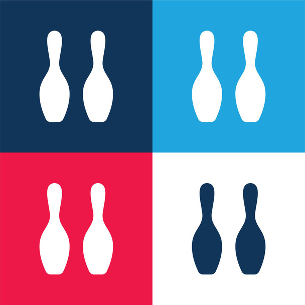 Bowling Bowls Silhouette blau und rot vier Farben minimales Symbol-Set - Vektor, Bild