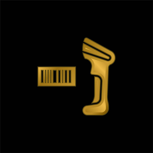 Barcode Scanner gold plated metalic icon or logo vector - Vector, Image