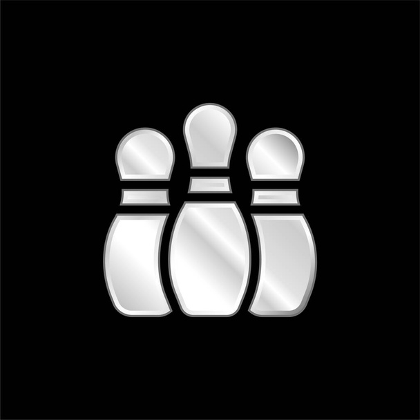 Bowling Pins verzilverde metalen icoon - Vector, afbeelding