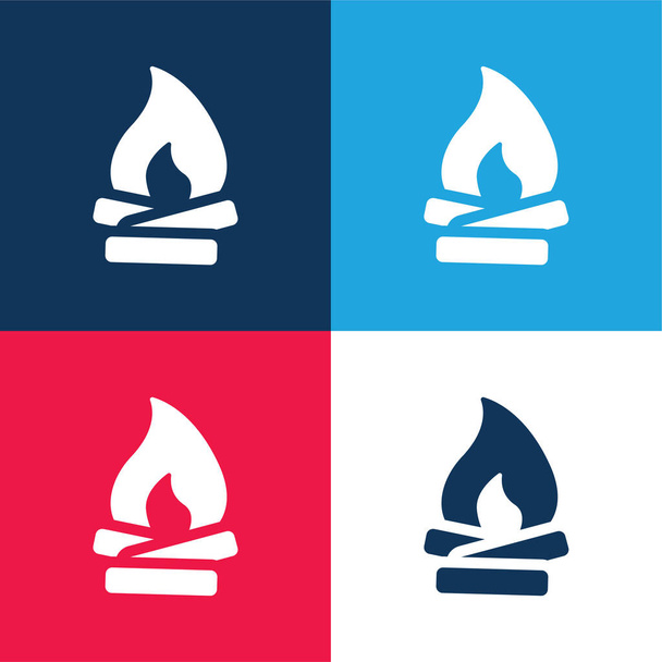 Set icona minimale di quattro colori blu e rosso fuoco - Vettoriali, immagini