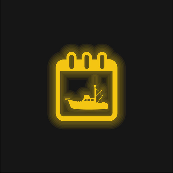 Date de voyage en bateau Calendrier quotidien Page Interface Symbole jaune néon brillant icône - Vecteur, image