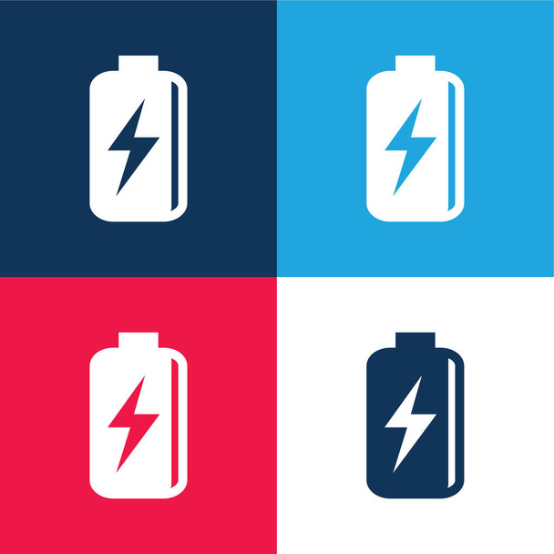 Μπαταρία με Bolt Σύμβολο μπλε και κόκκινο τεσσάρων χρωμάτων ελάχιστο σύνολο εικονιδίων - Διάνυσμα, εικόνα
